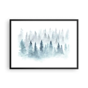 Poster in einem schwarzem Rahmen - Nadelwälder in zartem Nebel getaucht - 70x50cm - In Nebel gehüllt - Moderne Wanddekoration für Wohnzimmer und Schlafzimmer ARTTOR