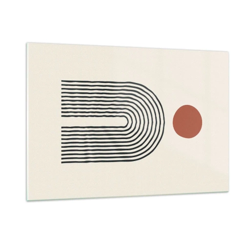 Glasbild - Bild auf glas - Grafische Abstraktion mit Linien und Kreisen im Retro-Stil - 120x80cm - Magnetismus von Formen und Farben - Moderne Wanddekoration für Wohnzimmer und Schlafzimmer ARTTOR