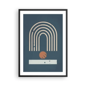 Poster in einem schwarzem Rahmen - Geometrische Bögen und eine Kugel auf dunklem Hintergrund - 50x70cm - Geometrie auf dem Granatapfel - Moderne Wanddekoration für Wohnzimmer und Schlafzimmer ARTTOR