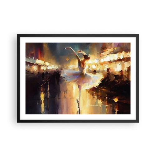 Poster in einem schwarzem Rahmen - Eine Ballerina tanzt vor einer beleuchteten Bühne - 70x50cm - Wunder auf der Straße - Moderne Wanddekoration für Wohnzimmer und Schlafzimmer ARTTOR