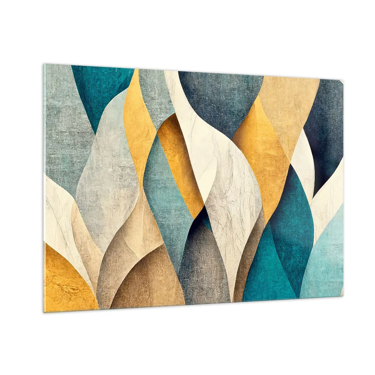 Glasbild - Bild auf glas - Abstrakte Formen in Gelb- und Blautönen - 100x70cm - Rhythmus und Welle - Moderne Wanddekoration für Wohnzimmer und Schlafzimmer ARTTOR