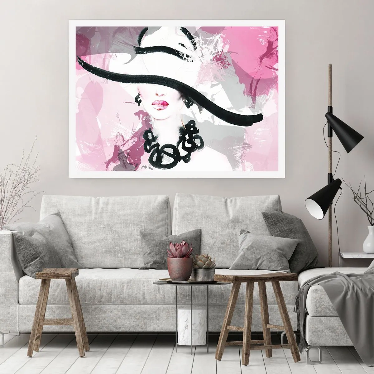Poster - Bildnis einer Dame in Schwarz und Pink - 40x30 cm