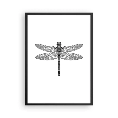 Poster in einem schwarzem Rahmen - Schwarz-weiße Abbildung einer Libelle auf weißem Hintergrund - 50x70cm - Präzision der Natur - Moderne Wanddekoration für Wohnzimmer und Schlafzimmer ARTTOR