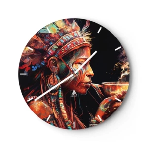 Wanduhr - Glasuhr - Ein farbenfrohes Porträt einer Frau mit Federkopfschmuck während eines Rituals. - 30x30cm - Magisches Ritual - Moderne Wanddekoration für Wohnzimmer, Küche und Schlafzimmer ARTTOR