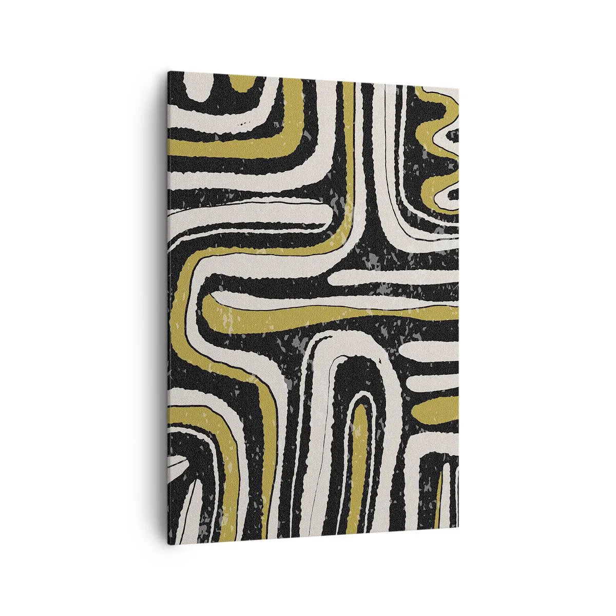 Bild auf Leinwand - Leinwandbild - Abstraktes Muster in Schwarz, Weiß und Gold - 70x100cm - Komposition: Straßen und Gassen - Moderne Wanddekoration für Wohnzimmer und Schlafzimmer ARTTOR