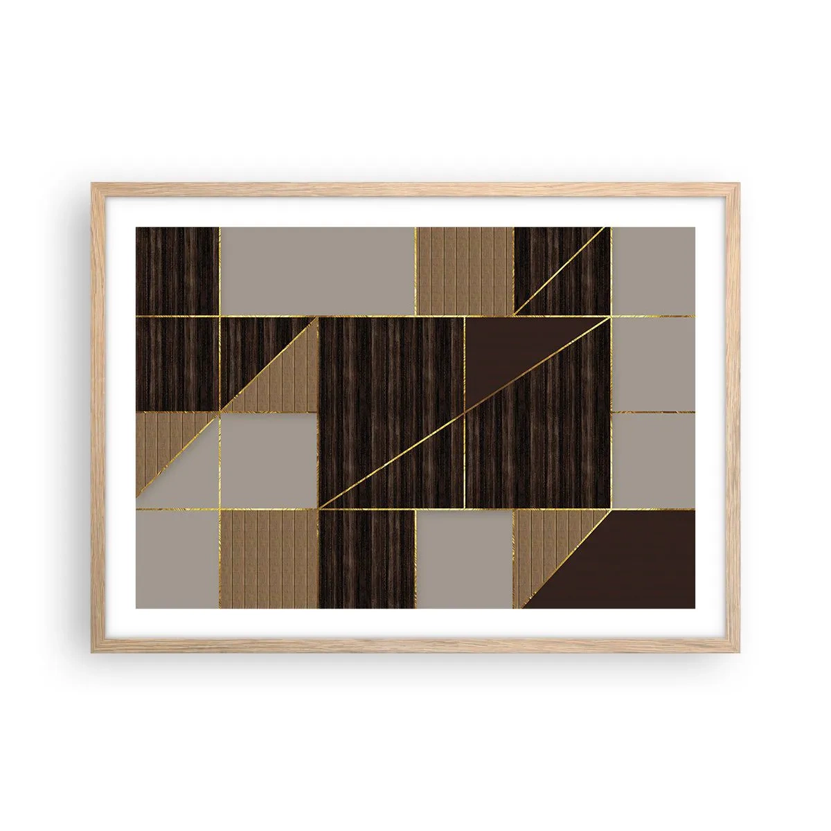 Poster in einem Rahmen aus heller Eiche - Ein Mosaik aus Braun und Gold - 70x50 cm