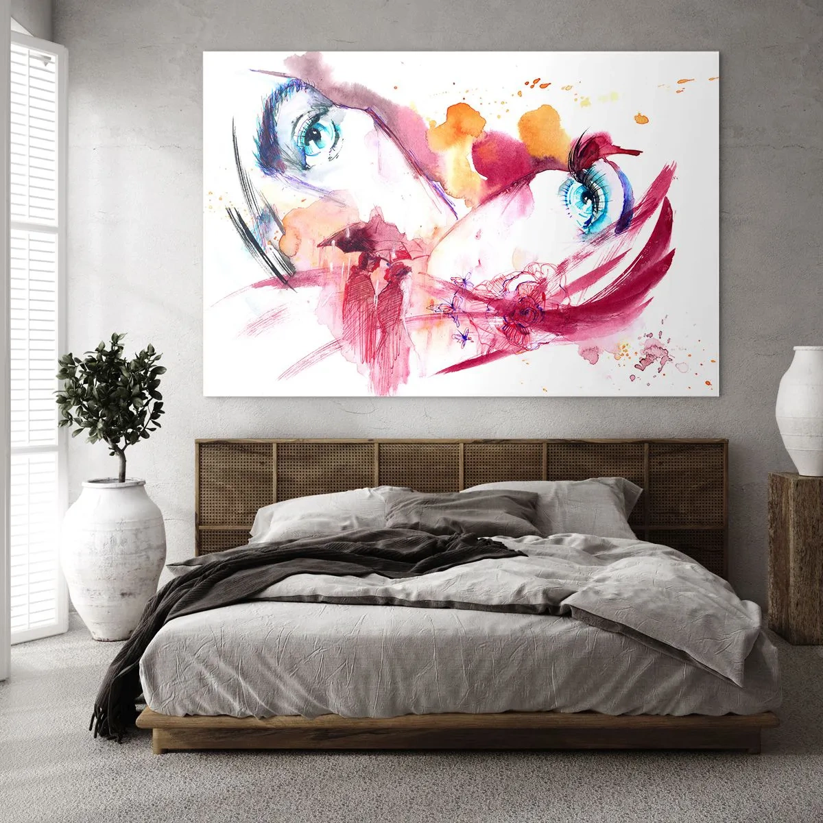 Glasbild - Bild auf glas - Abstrakter Look mit bunten Details und Figuren - 100x70cm - Die Welt gedeiht in der Nähe - Moderne Wanddekoration für Wohnzimmer und Schlafzimmer ARTTOR