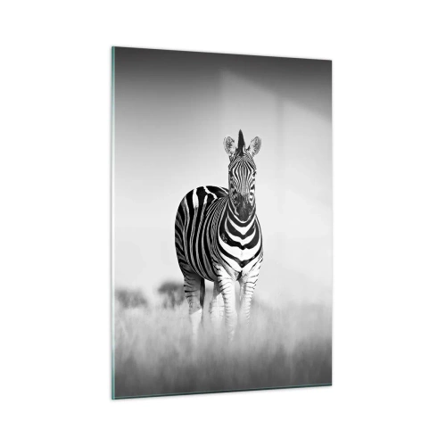 Glasbild - Bild auf glas - Ein Zebrapaar vor einem schwarz-weißen Grashintergrund, dargestellt in ihrem natürlichen Lebensraum. - 50x70cm - Die Welt ist doch schwarz-weiß - Moderne Wanddekoration für Wohnzimmer und Schlafzimmer ARTTOR