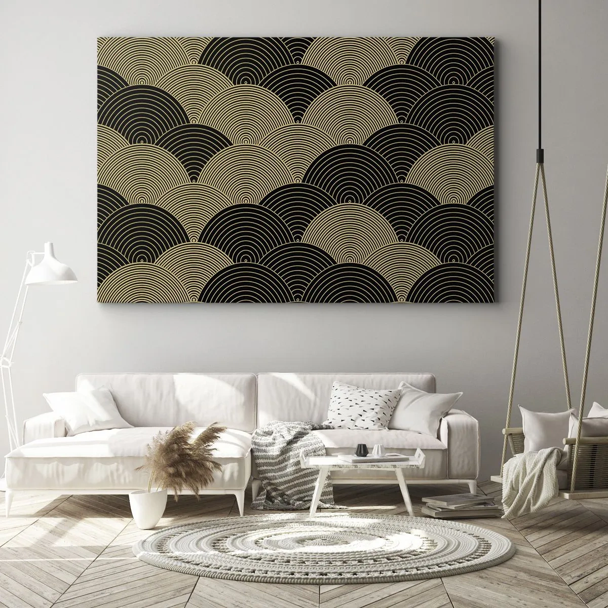 Bild auf Leinwand - Leinwandbild - Art-Deco-Muster mit Halbkreisen und goldenen Linien - 120x80cm - Einheit in der Vielfalt - Moderne Wanddekoration für Wohnzimmer und Schlafzimmer ARTTOR