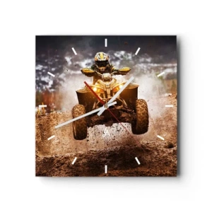 Wanduhr - Glasuhr - Extremes Quadfahren im schlammigen Gelände - 30x30cm - Kein Risiko kein Spaß - Moderne Wanddekoration für Wohnzimmer und Schlafzimmer ARTTOR