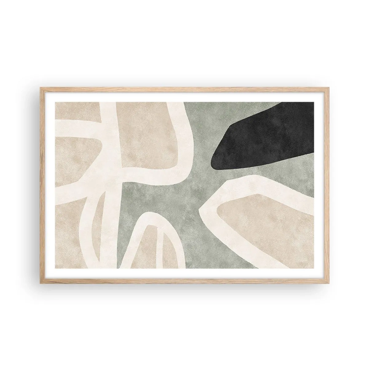 Poster in einem Rahmen aus heller Eiche - Komposition mit schwarzem Motiv - 91x61 cm