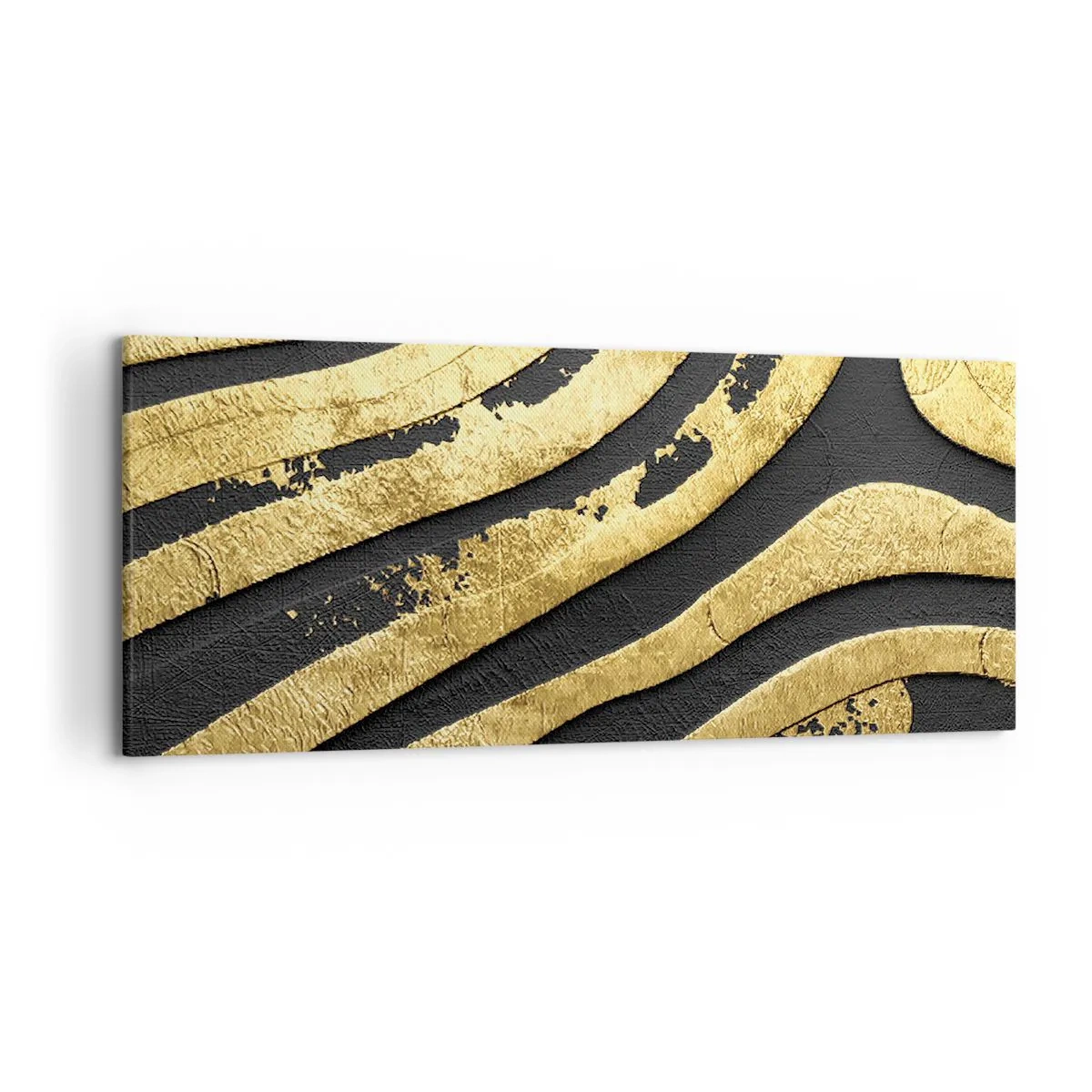 Bild auf Leinwand - Leinwandbild - Goldene abstrakte Wellen auf schwarzem Hintergrund - 120x50cm - Alles fließt - Moderne Wanddekoration für Wohnzimmer und Schlafzimmer ARTTOR