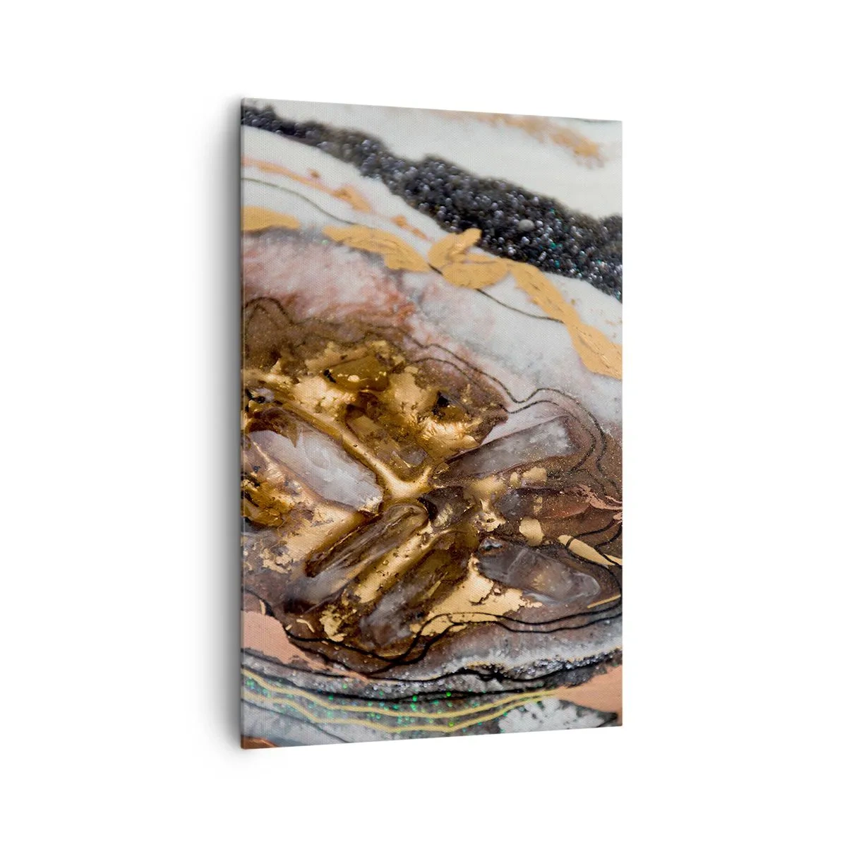 Bild auf Leinwand - Leinwandbild - Abstrakte Komposition mit Elementen aus Gold und Kristallen - 80x120cm - Das Element der Erde - Moderne Wanddekoration für Wohnzimmer und Schlafzimmer ARTTOR