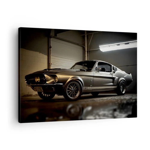 Bild auf Leinwand - Leinwandbild - Oldtimer in Retro-Garage - 70x50cm - Zurück in die Vergangenheit - Moderne Wanddekoration für Wohnzimmer und Schlafzimmer ARTTOR
