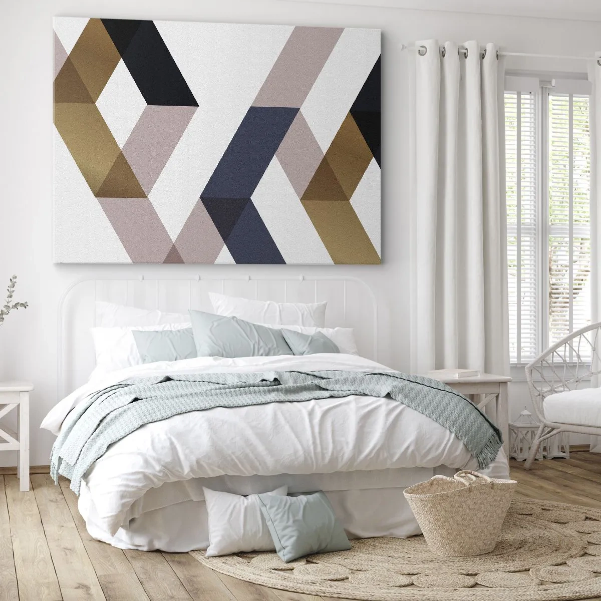 Bild auf Leinwand - Leinwandbild - Geometrische Muster in Gold- und Marineblautönen - 120x80cm - Ebenen und Winkel - Moderne Wanddekoration für Wohnzimmer und Schlafzimmer ARTTOR