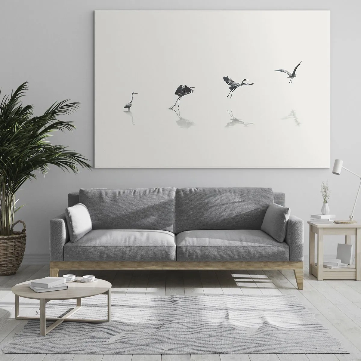 Glasbild - Bild auf glas - Silhouetten von vier Vögeln, die sich über dem Wasser bewegen - 70x50cm - Vier einfache Schritte - Moderne Wanddekoration für Wohnzimmer und Schlafzimmer ARTTOR