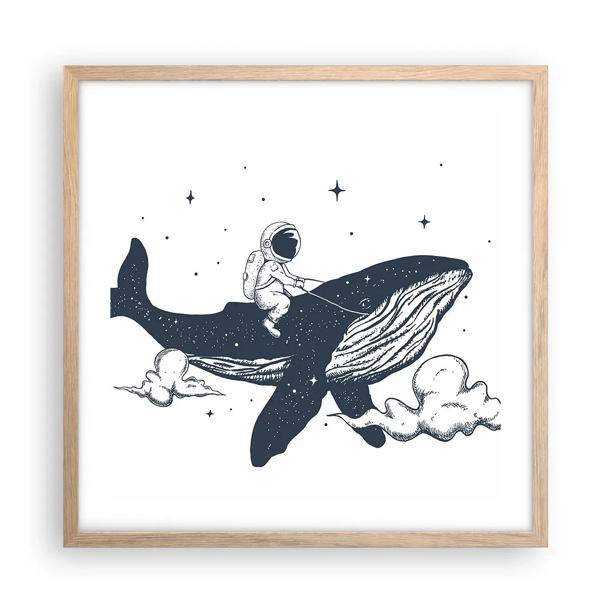 Poster in einem Rahmen aus heller Eiche - Weltraumabenteuer - 50x50 cm