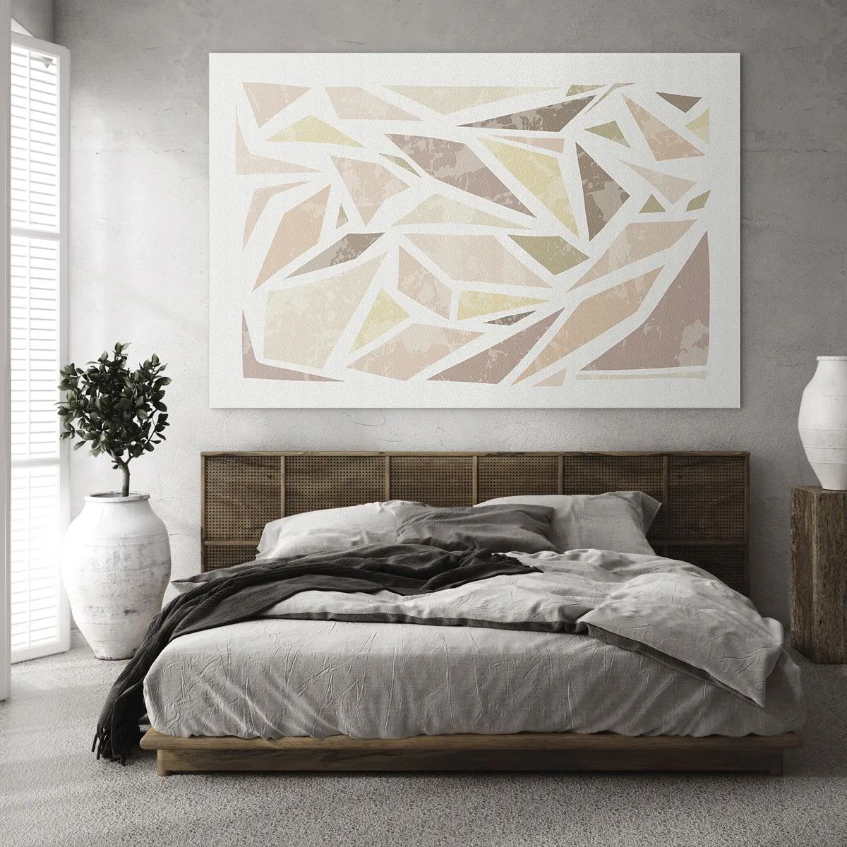 Glasbild - Bild auf glas - Geometrisches Mosaik in Pastellfarben auf hellem Hintergrund - 120x80cm - Buntglas-Komposition - Moderne Wanddekoration für Wohnzimmer und Schlafzimmer ARTTOR