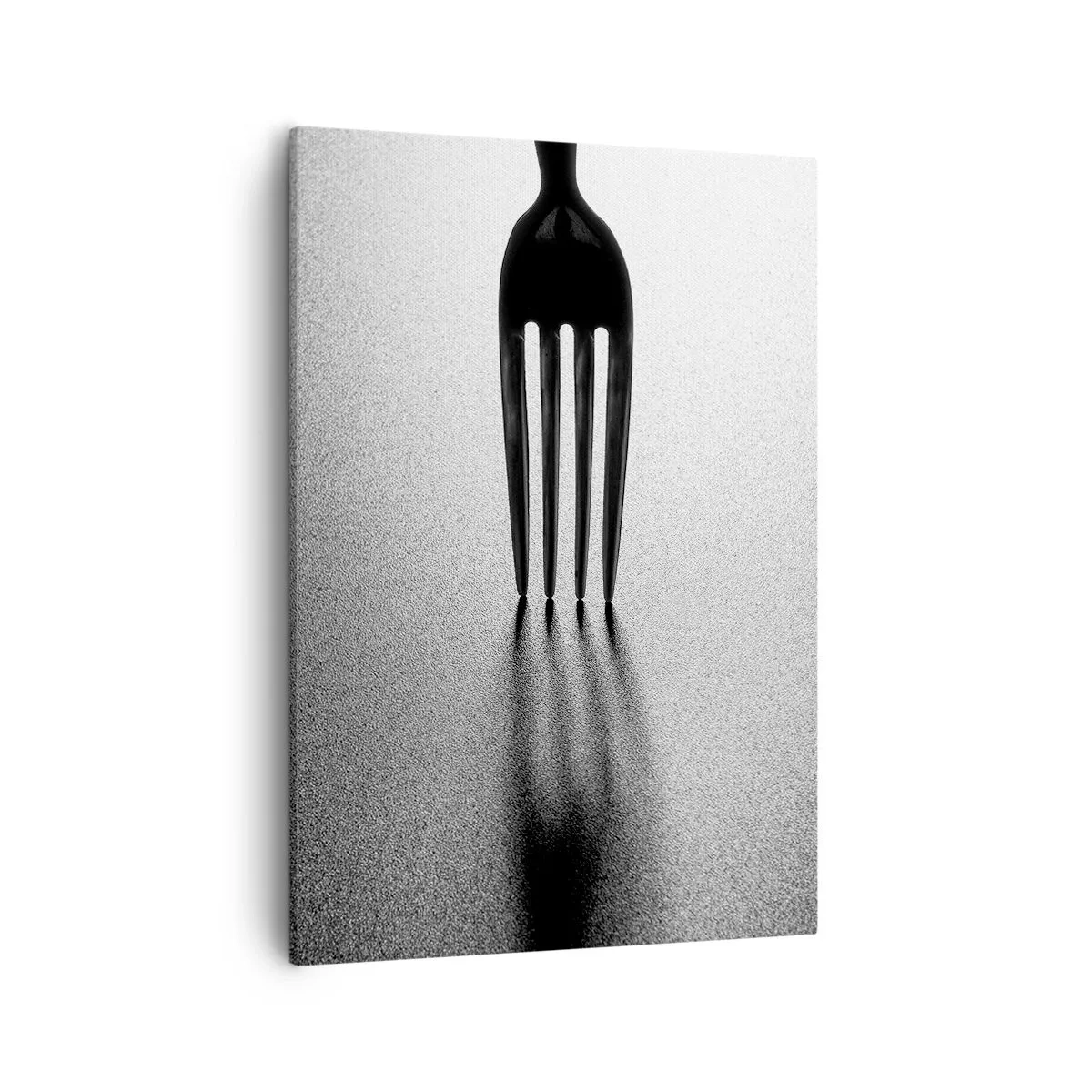 Bild auf Leinwand - Leinwandbild - Eine minimalistische Interpretation einer Gabel in Schwarzweiß mit Schattenspiel. - 50x70cm - Licht und Schatten - Moderne Wanddekoration für Wohnzimmer und Schlafzimmer ARTTOR