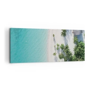 Bild auf Leinwand - Leinwandbild - Eine Vogelperspektive auf einen tropischen Strand mit türkisfarbenem Wasser und Palmen - 120x50cm - Urlaub im Paradies - Moderne Wanddekoration für Wohnzimmer und Schlafzimmer ARTTOR