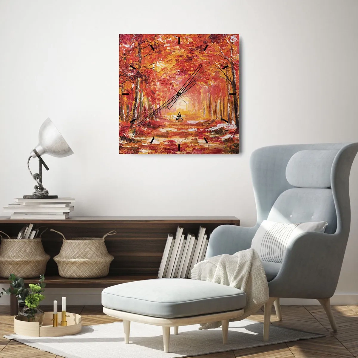 Wanduhr - Glasuhr - Kupferwald - 40x40 cm