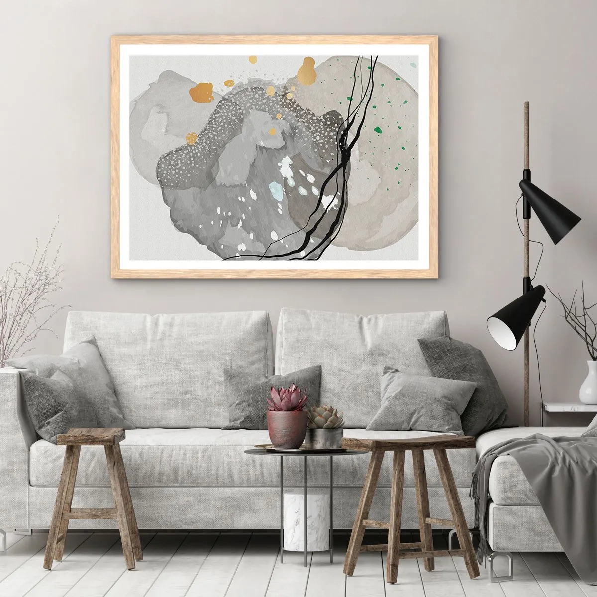 Poster in einem Rahmen aus heller Eiche - Organische Komposition - 91x61 cm