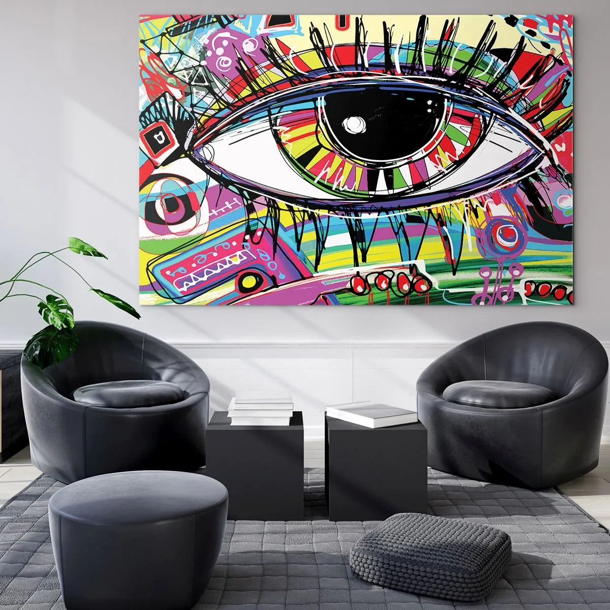 Glasbild - Bild auf glas - Buntes Auge im abstrakten Stil - 100x70cm - Buntes Auge - bunte Seele - Moderne Wanddekoration für Wohnzimmer und Schlafzimmer ARTTOR