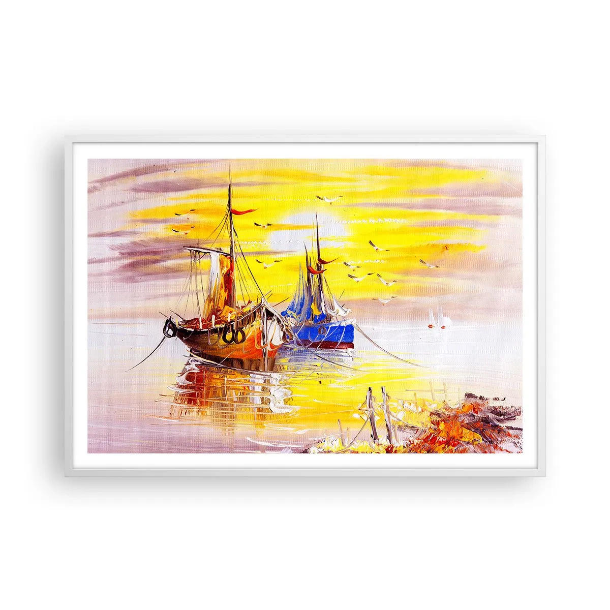 Poster in einem weißen Rahmen - Eine wohlverdiente Pause im Hafen - 100x70 cm