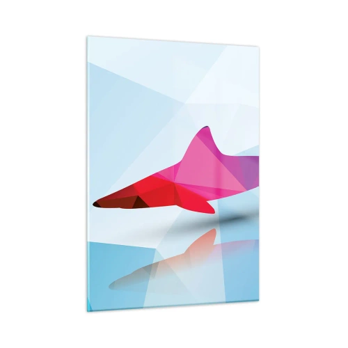 Glasbild - Bild auf glas - Geometrischer Hai in Rot- und Blautönen - 50x70cm - Ein Hai in einem Kristallraum - Moderne Wanddekoration für Wohnzimmer und Schlafzimmer ARTTOR