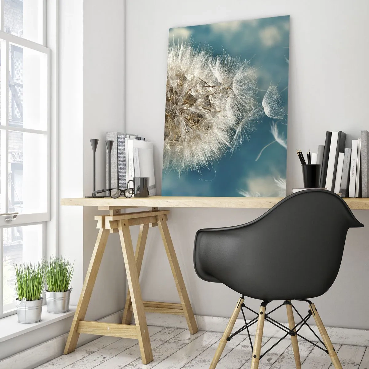 Glasbild - Bild auf glas - Ein verwelkter Löwenzahn vor blauem Himmel - 80x120cm - Engelsatem - Moderne Wanddekoration für Wohnzimmer und Schlafzimmer ARTTOR
