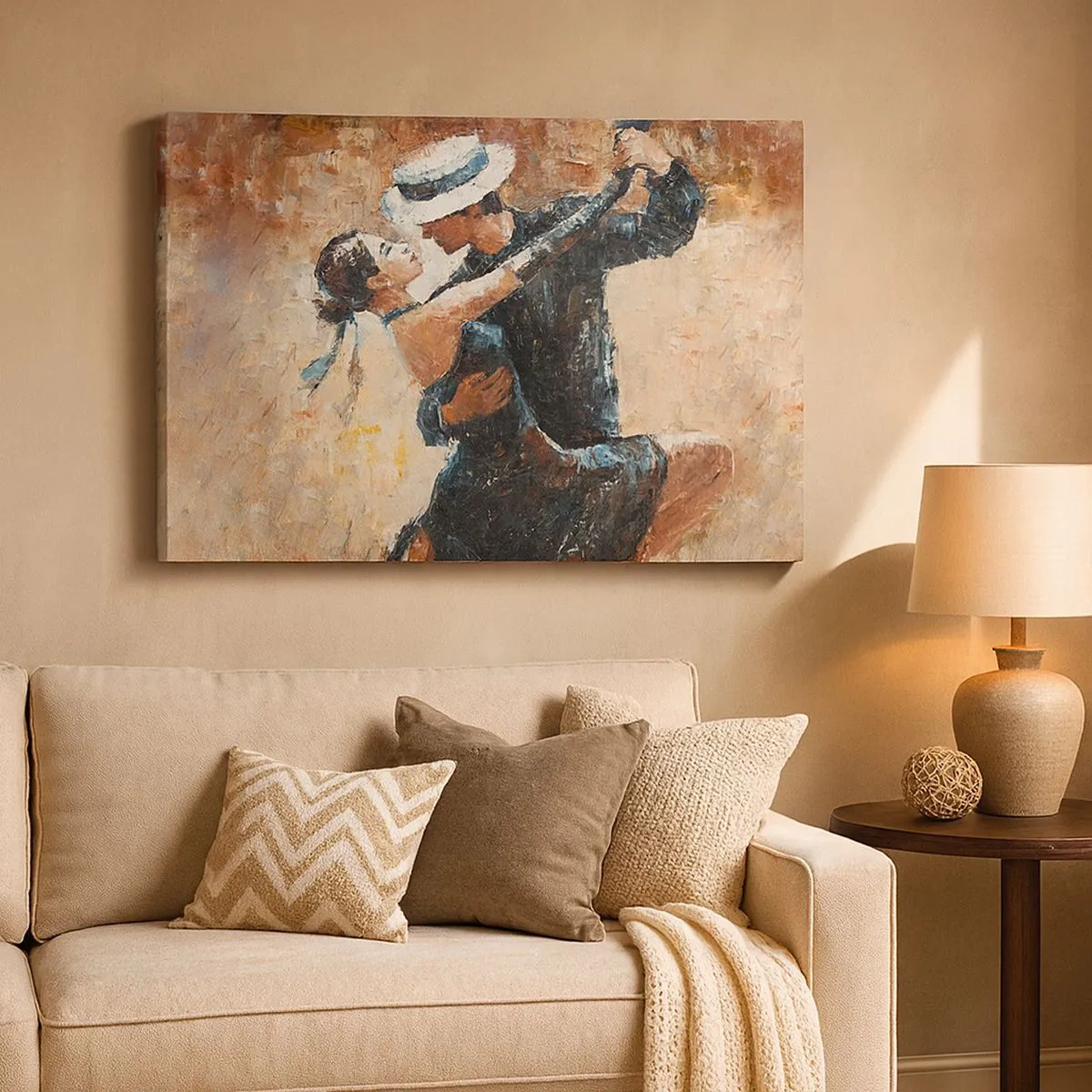 Bild auf Leinwand - Leinwandbild - Ein Paar tanzt Tango in einem romantischen, eleganten Stil - 70x50cm - A la Rudolf Valentino - Moderne Wanddekoration für Wohnzimmer und Schlafzimmer ARTTOR