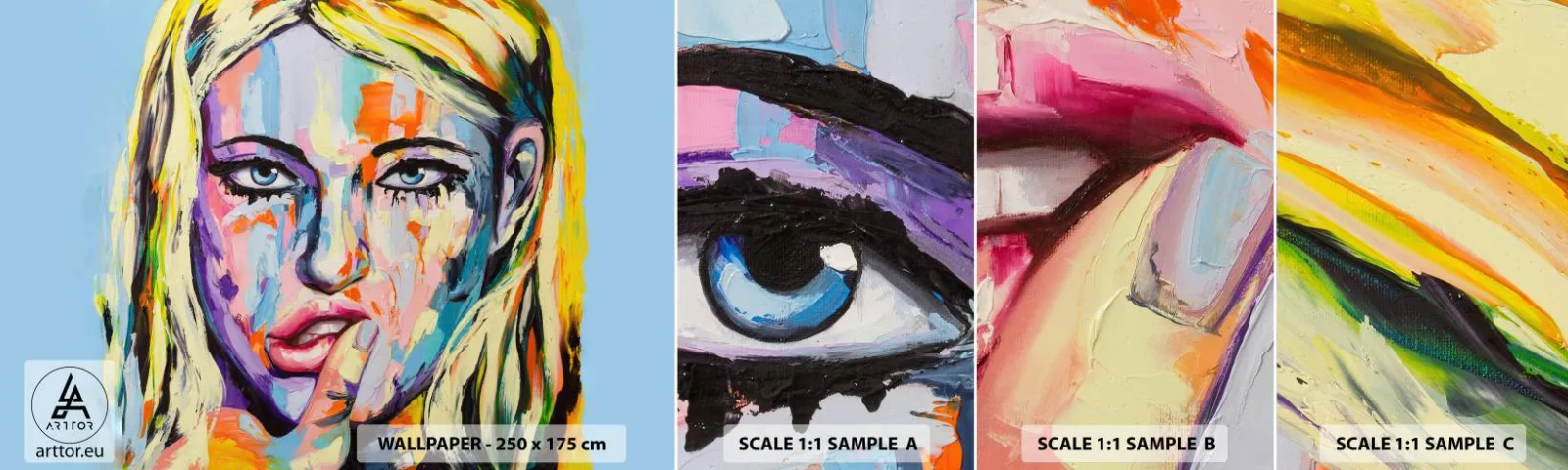 Fototapetenmuster Standard Eco - Schau ihr direkt in die Augen - Frau, Porträt einer Frau, Mädchen - 100x30 cm