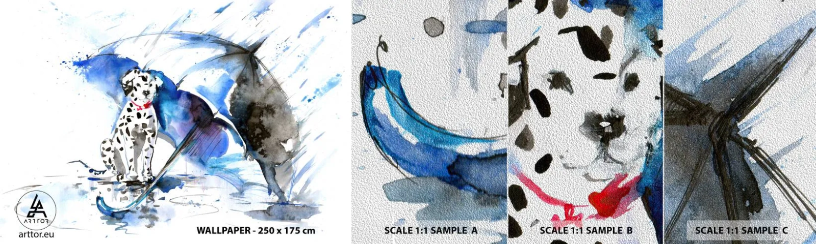 Fototapeten Muster Premium Sand - Dafür ist ein Freund da - Abstraktion, Hund, Regen - 100x30 cm