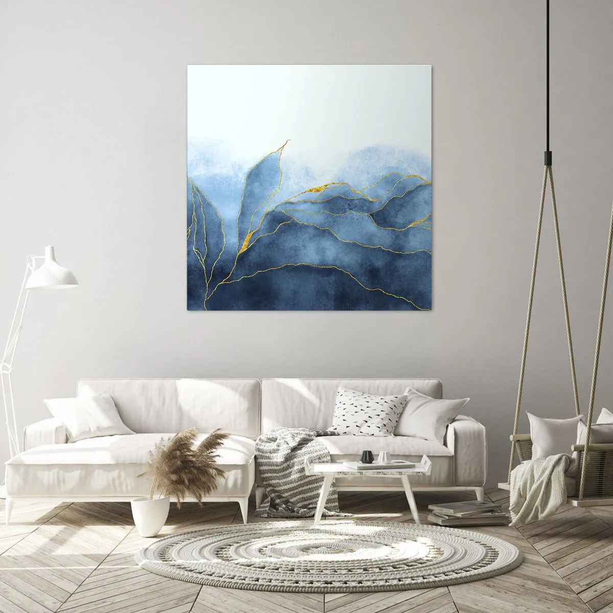 Bild auf Leinwand - Leinwandbild - Blau im Gold - 70x70 cm