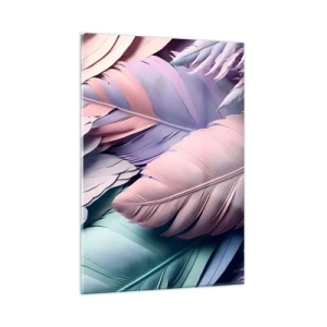 Glasbild - Bild auf glas - Pastellfarbene Federn in Rosa-, Lila- und Türkistönen - 50x70cm - Vogel-Chic - Moderne Wanddekoration für Wohnzimmer und Schlafzimmer ARTTOR