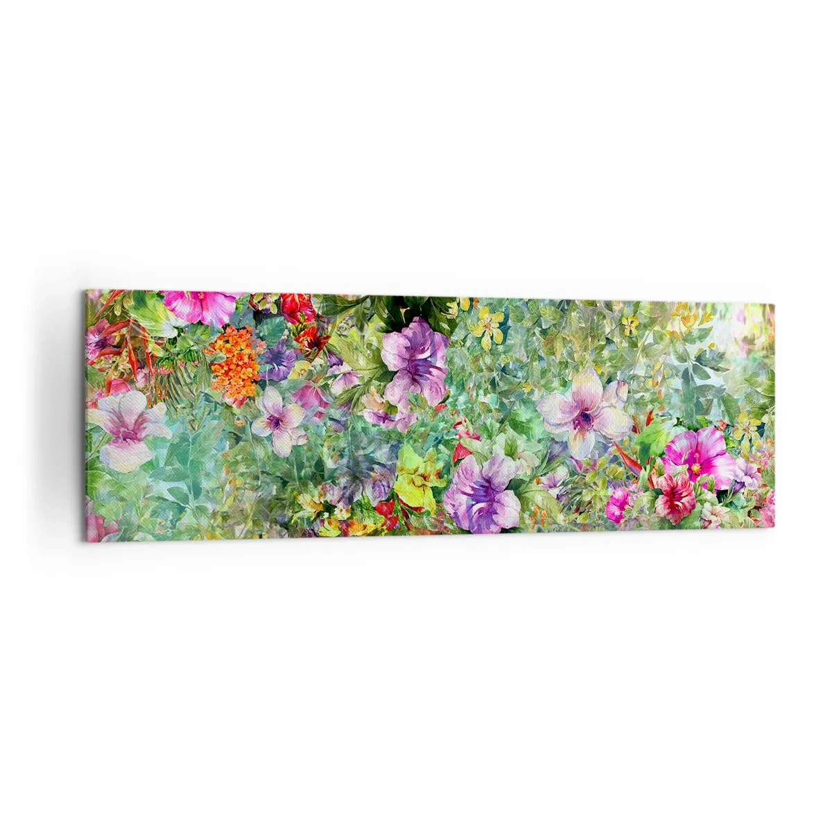 Bild auf Leinwand - Leinwandbild - Ein buntes Blumenarrangement auf grünem Hintergrund - 160x50cm - In Blumen für das Verderben - Moderne Wanddekoration für Wohnzimmer und Schlafzimmer ARTTOR