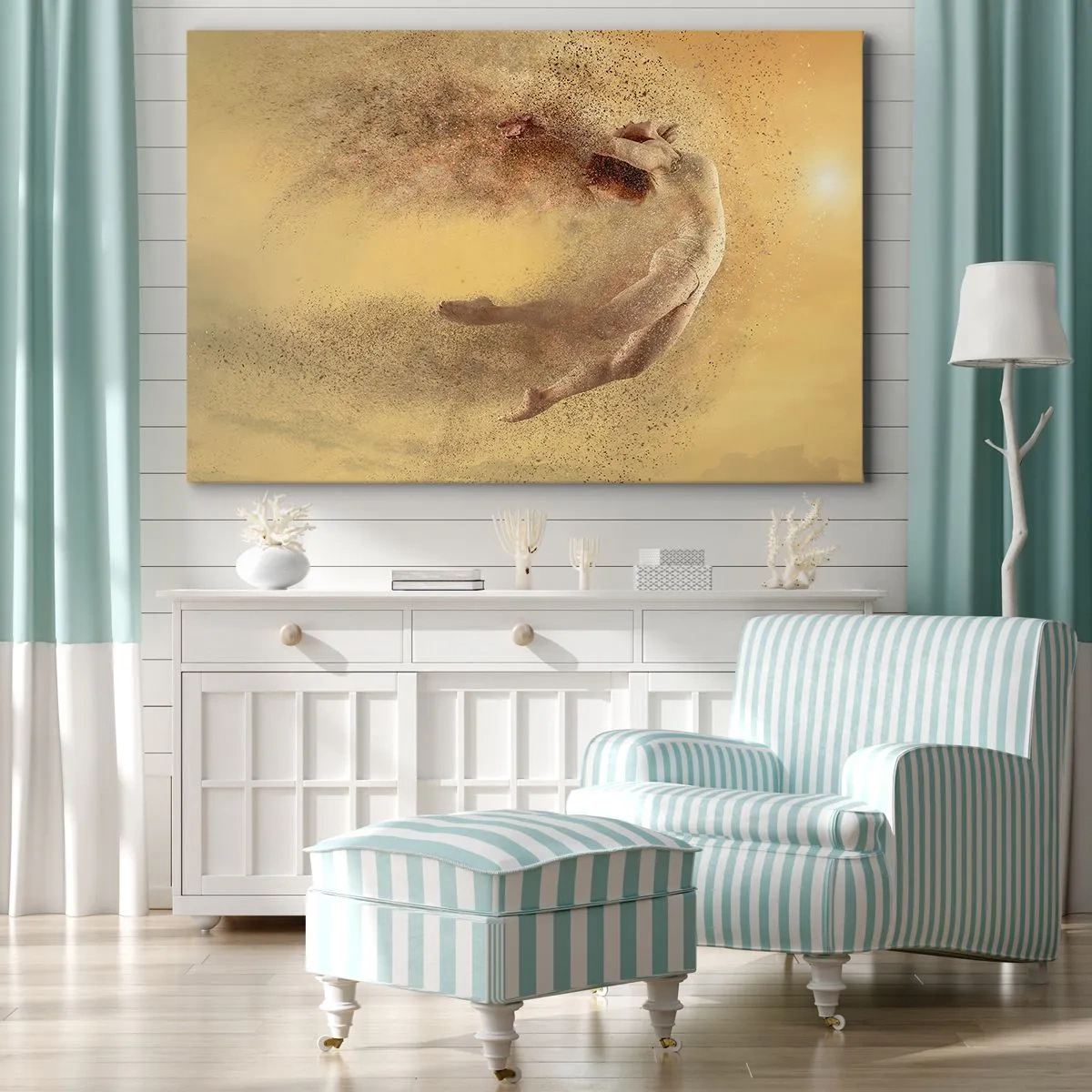 Bild auf Leinwand - Leinwandbild - Eine Figur in dynamischer Bewegung mit zerfallendem Effekt - 120x80cm - In tanzender Ekstase - Moderne Wanddekoration für Wohnzimmer und Schlafzimmer ARTTOR