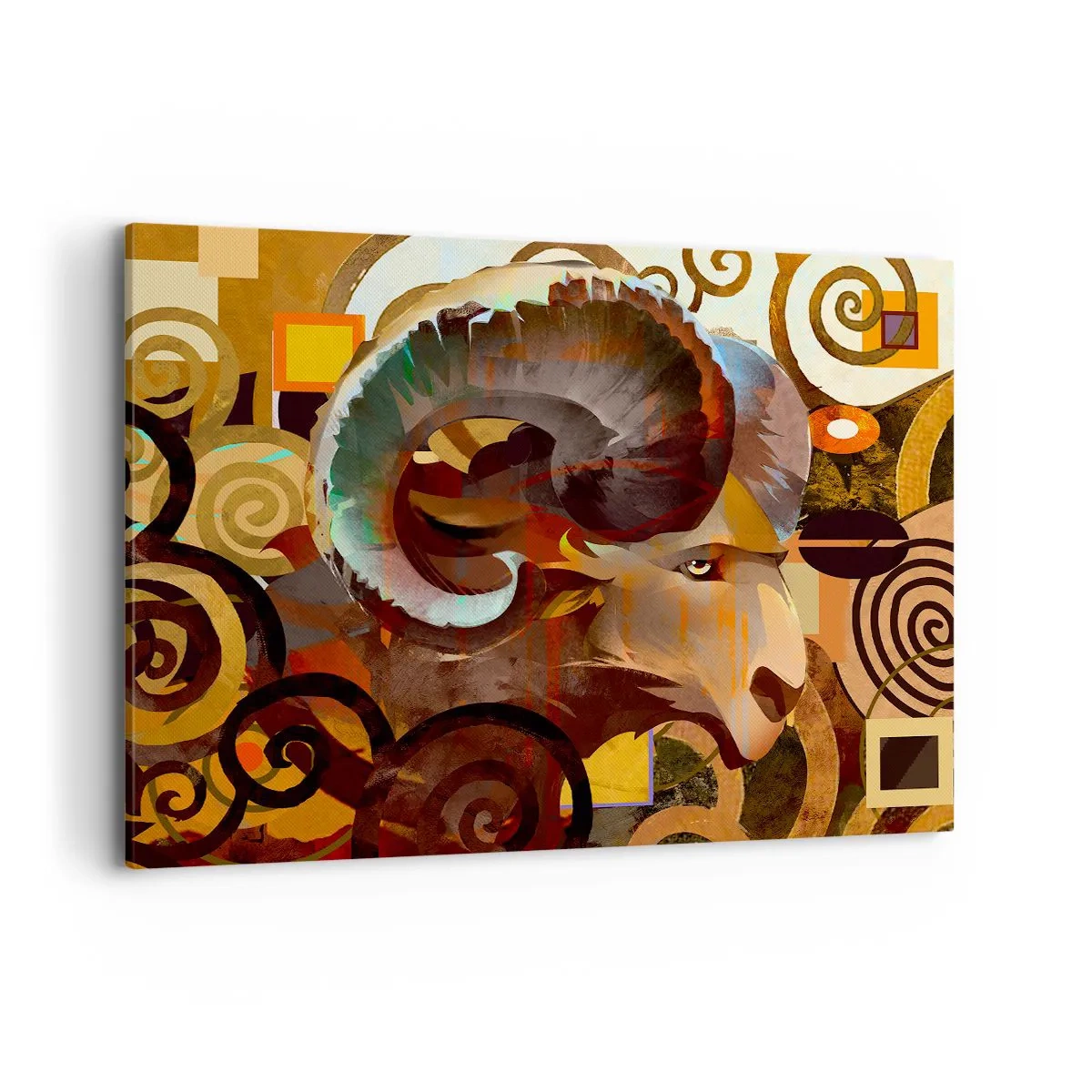 Bild auf Leinwand - Leinwandbild - Ein symbolischer Widder in einer abstrakten Komposition - 120x80cm - Magie - Religionen - Rituale - Moderne Wanddekoration für Wohnzimmer und Schlafzimmer ARTTOR