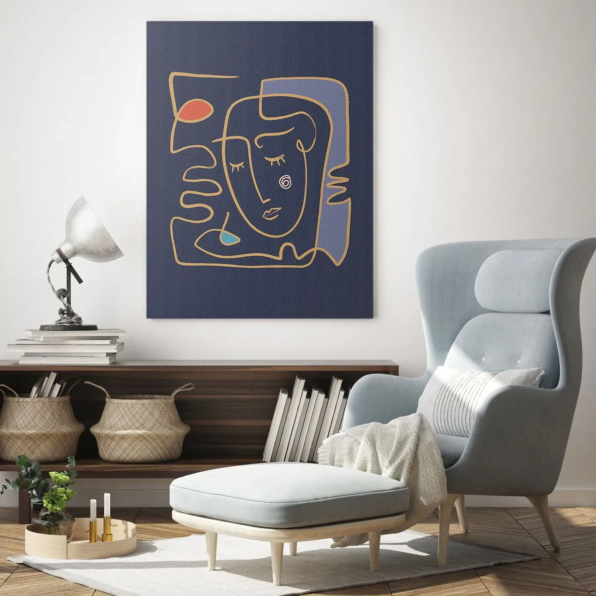 Glasbild - Bild auf glas - Abstraktes Gesichtsporträt im minimalistischen Stil - 70x100cm - In Gedanken - Moderne Wanddekoration für Wohnzimmer und Schlafzimmer ARTTOR