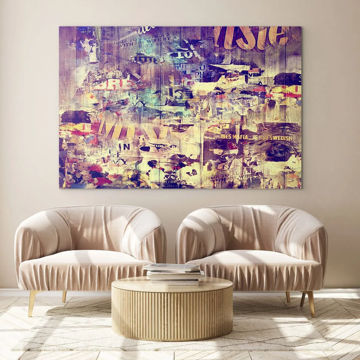 Glasbild - Bild auf glas - Abstrakte Komposition mit urbanen Texturen und Graffiti - 120x80cm - Und das ist alles, was es geben wird - Moderne Wanddekoration für Wohnzimmer und Schlafzimmer ARTTOR