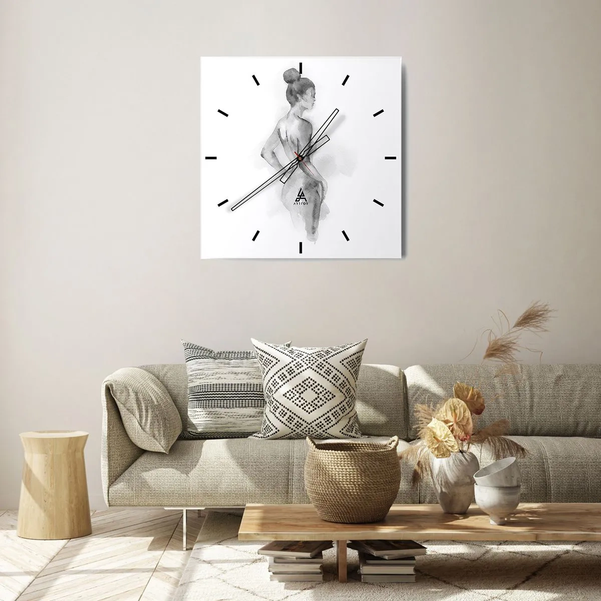 Wanduhr - Glasuhr - Aquarellskizze einer weiblichen Silhouette - 30x30cm - Schön wie ein Gemälde - Moderne Wanddekoration für Wohnzimmer und Schlafzimmer ARTTOR