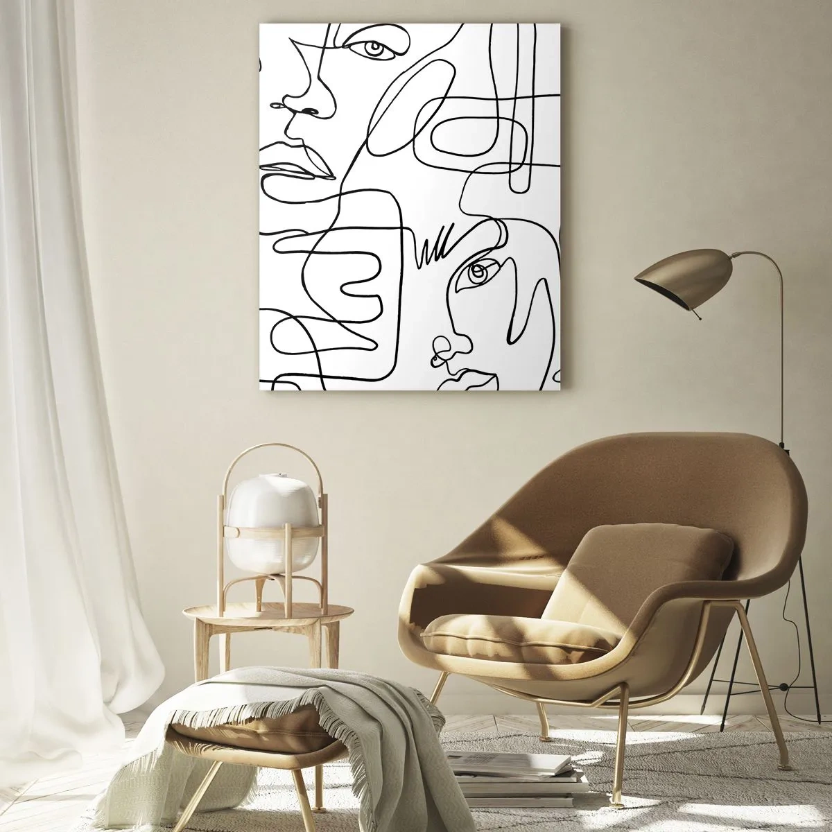 Glasbild - Bild auf glas - Schwarz-weiße Strichzeichnungen von Gesichtern - 50x70cm - In verworrenen Gefühlen - Moderne Wanddekoration für Wohnzimmer und Schlafzimmer ARTTOR