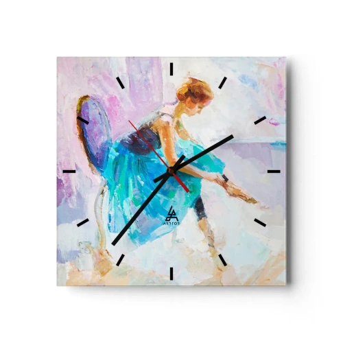 Wanduhr - Glasuhr - Eine Ballerina in Pastelltönen bereitet sich auf den Tanz vor. - 30x30cm - Unbeschreibliche Anmut, subtiler Charme - Moderne Wanddekoration für Wohnzimmer und Schlafzimmer ARTTOR