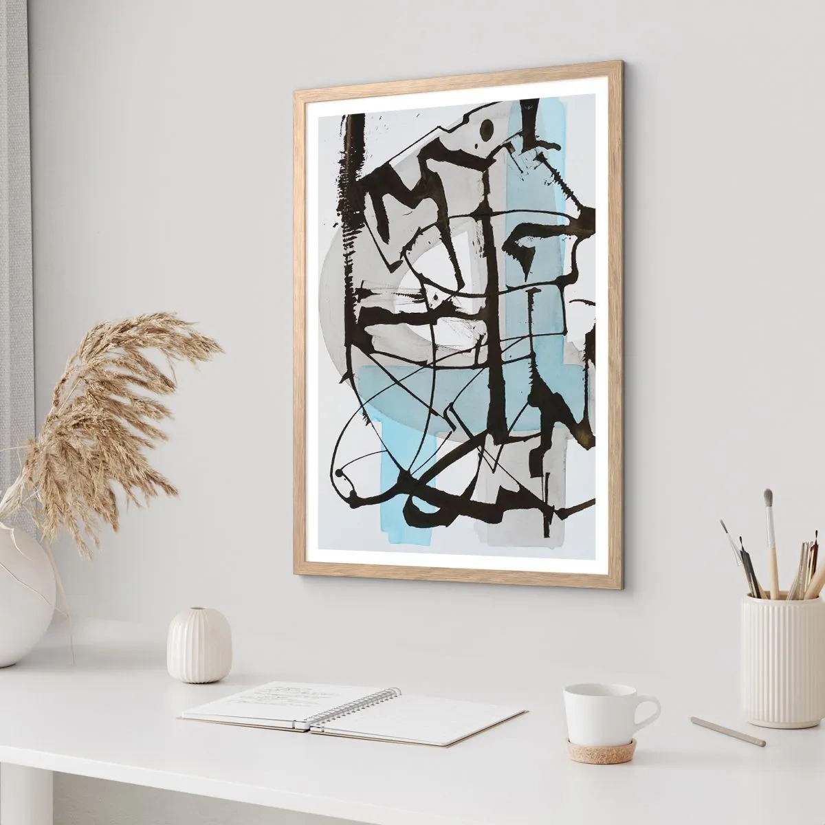 Poster in einem Rahmen aus heller Eiche - Trotzdem blau - 70x100 cm