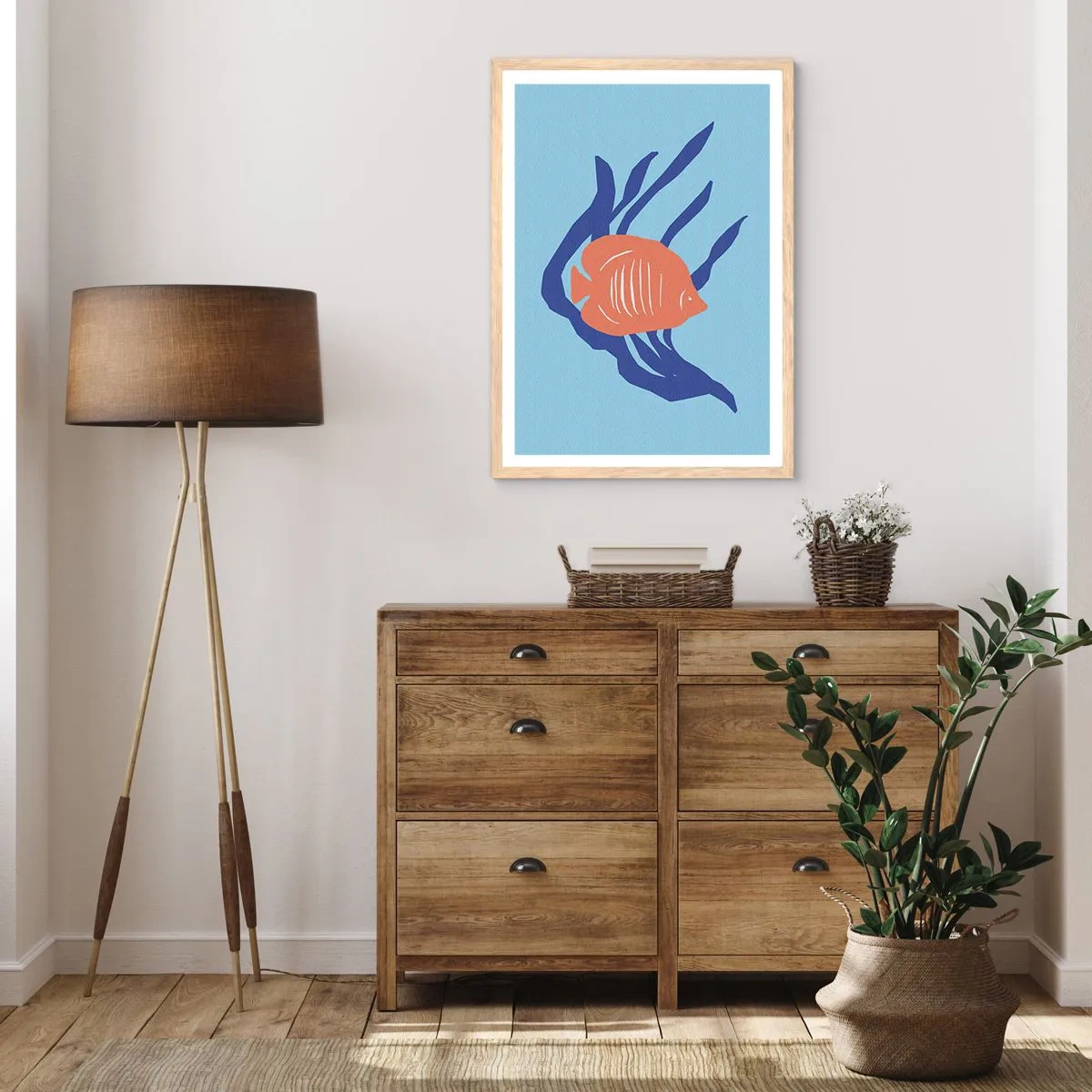 Poster in einem Rahmen aus heller Eiche - Bewohnerin von Korallengewässern - 50x70 cm