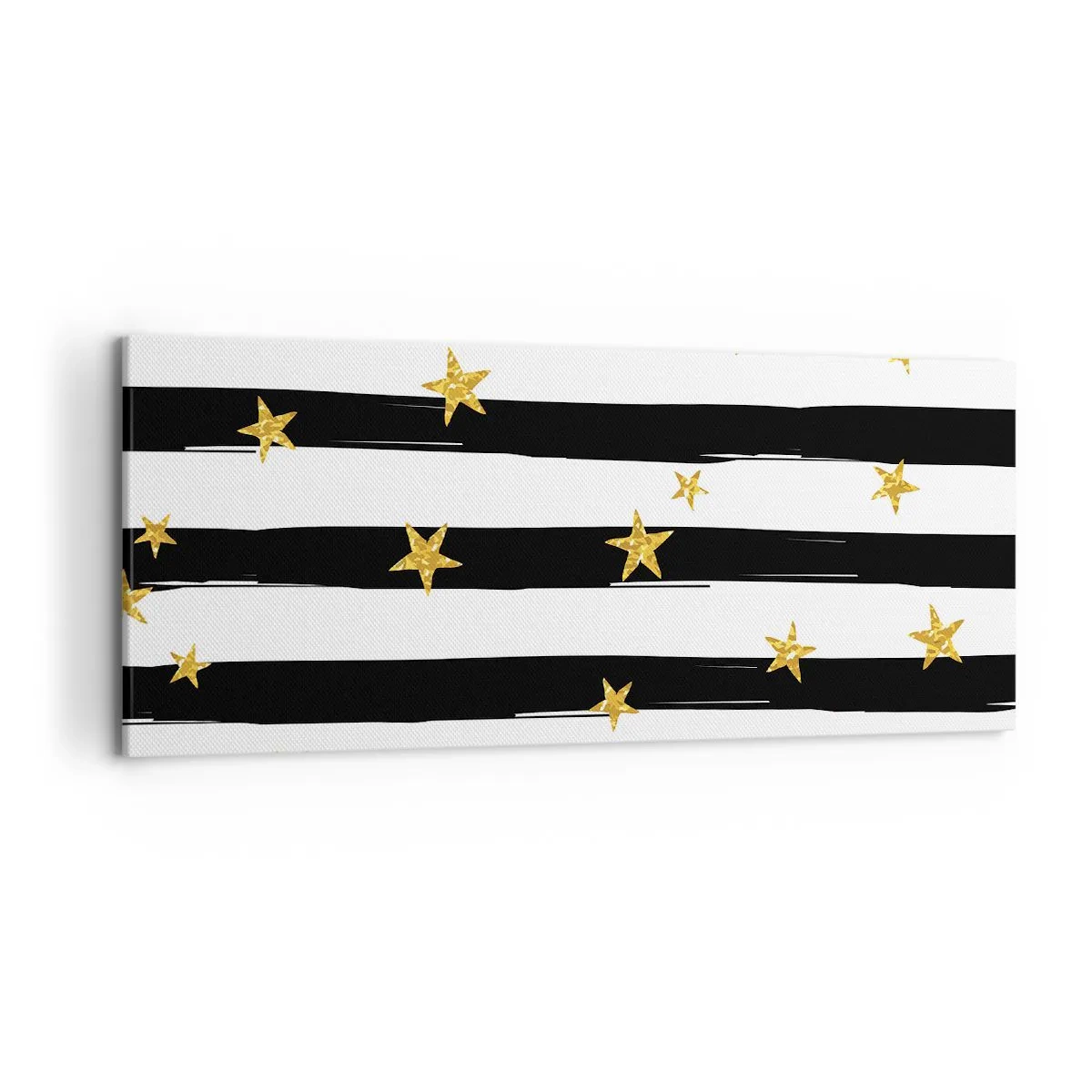 Bild auf Leinwand - Leinwandbild - Schwarz-weiße Streifen mit goldenen Sternen - 120x50cm - Wir wurden alle unter einem glücklichen Stern geboren - Moderne Wanddekoration für Wohnzimmer und Schlafzimmer ARTTOR