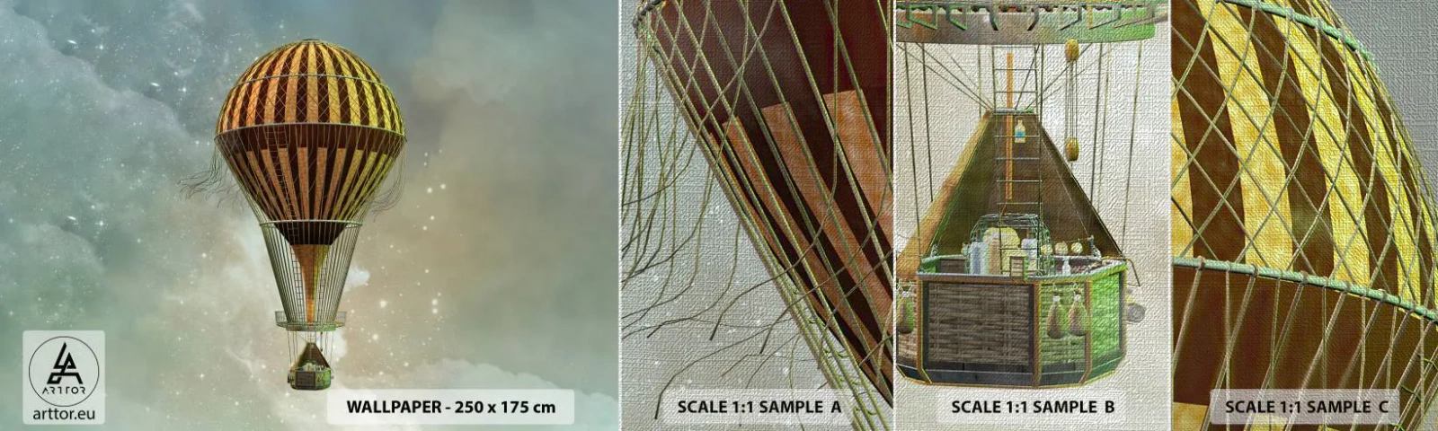 Fototapeten Muster Premium Canvas - Pionierflüge - Ballon, Fliege, Wolken - 100x30 cm