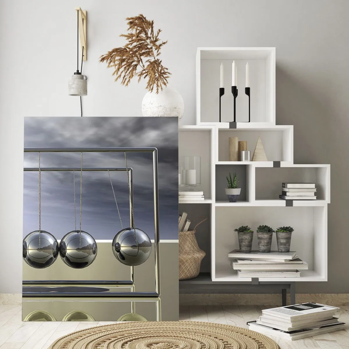 Glasbild - Bild auf glas - Newtons Kugeln im minimalistischen Ansatz - 50x70cm - Die Energie der Welt - Moderne Wanddekoration für Wohnzimmer und Schlafzimmer ARTTOR