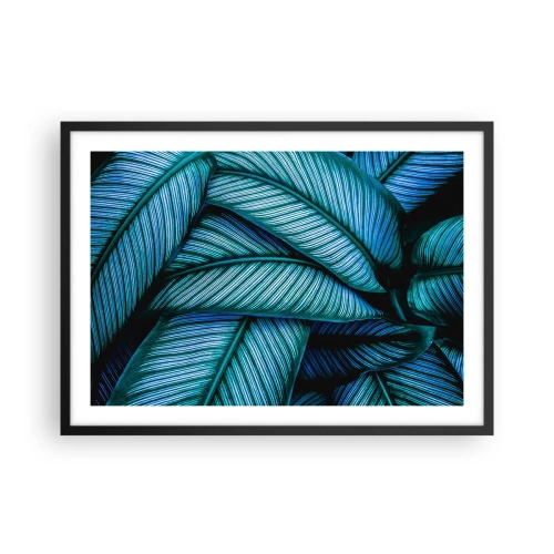 Poster in einem schwarzem Rahmen - Eine Nahaufnahme von türkisfarbenen Blättern mit lebendigen Details. - 70x50cm - Lebenslinien - Moderne Wanddekoration für Wohnzimmer und Schlafzimmer ARTTOR