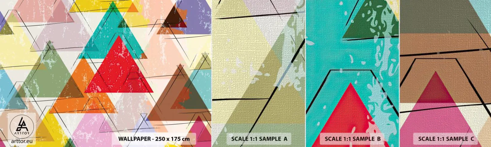 Fototapeten Muster Premium Canvas - Drei mal drei - Abstraktion, Stück, Dreiecke - 100x30 cm